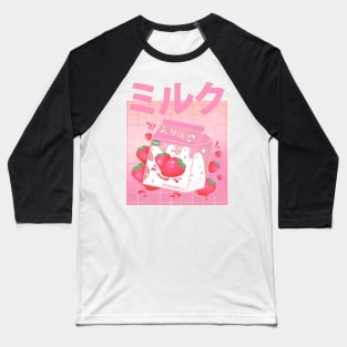 Retro 90s Japanese Kawaii Strawberry Milk Shake Carton Baseball T-Shirt